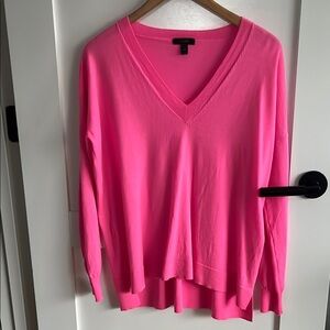 J. Crew Bright Pink V-Neck Merino Wool Boxy Sweater Lightweight